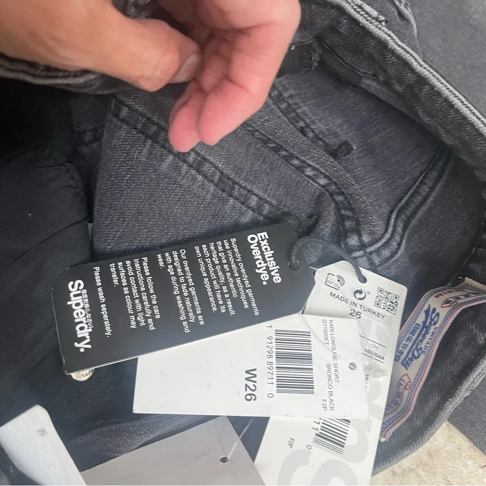 NWT Superdry Cut Off Denim Jean Kari‎ Longline Shorts 26 Coastline Black shorts